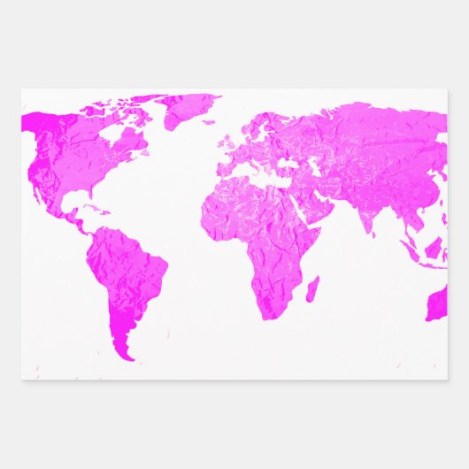 Wereldkaart Abstracte reiziger Roze Paarse Multico Inpakpapier Vel (Voorkant 3)