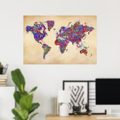 Wereldkaart, Action Painting Poster (Thuiskantoor)