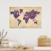 Wereldkaart, Action Painting Poster (Keuken)