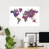 Wereldkaart, Action Painting Poster (Thuiskantoor)