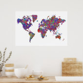 Wereldkaart, Action Painting Poster (Keuken)