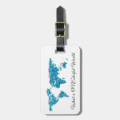 Wereldkaart Adres Wat een EenDerful Blauw Wit Bagagelabel (Voorkant verticaal)