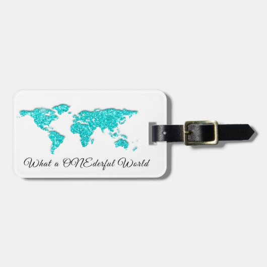 Wereldkaart adres wat een ONEderful White Blue Bagagelabel (Voorkant horizontaal)