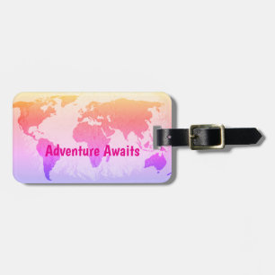 Wereldkaart Adventure wacht op Script Pink Gift Fa Bagagelabel