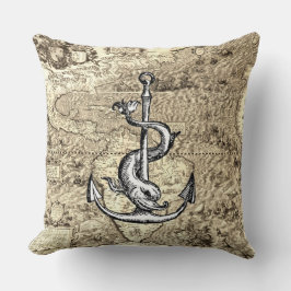 Wereldkaart Anchor en Dolphin Kussen