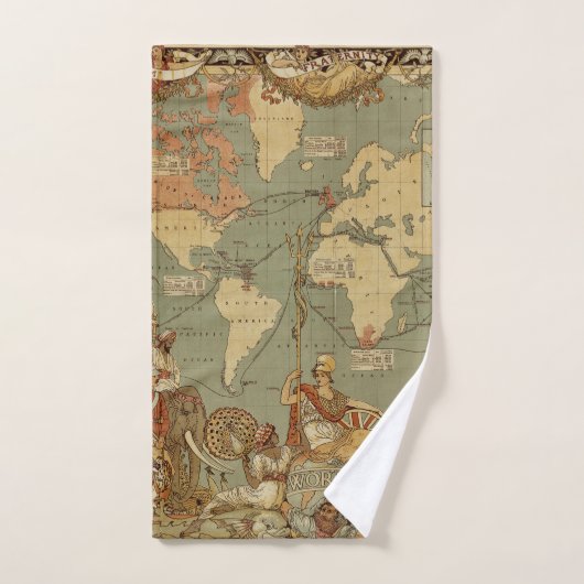 Wereldkaart Antiek 1886 geïllustreerd Bad Handdoek (Handdoek)