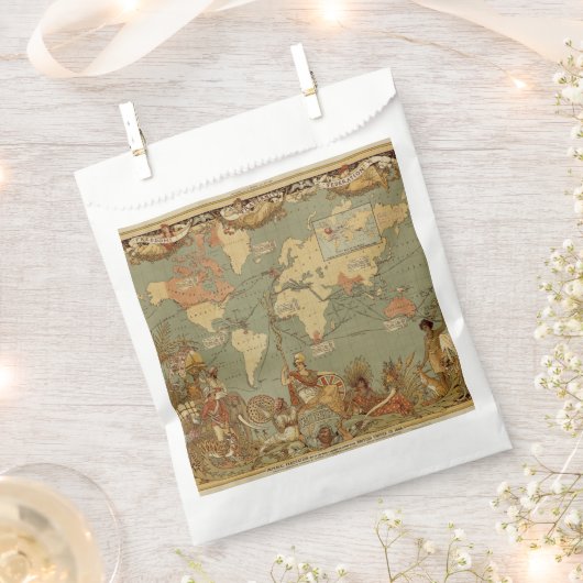 Wereldkaart Antiek 1886 geïllustreerd Bedankzakje (Geknipt)