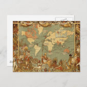 Wereldkaart Antiek 1886 geïllustreerd Briefkaart (Voorkant / Achterkant)