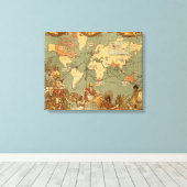 Wereldkaart Antiek 1886 geïllustreerd Canvas Afdruk (Insitu (Houten vloer))