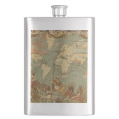 Wereldkaart Antiek 1886 geïllustreerd Heupfles (Voorkant)