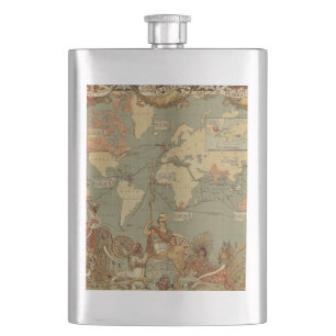 Wereldkaart Antiek 1886 geïllustreerd Heupfles