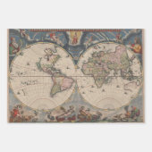 Wereldkaart Antiek 1886 geïllustreerd Inpakpapier Vel (Voorkant 3)