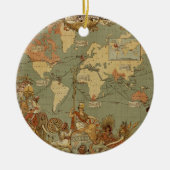 Wereldkaart Antiek 1886 geïllustreerd Keramisch Ornament (Voorkant)