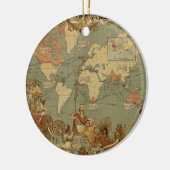 Wereldkaart Antiek 1886 geïllustreerd Keramisch Ornament (Links)