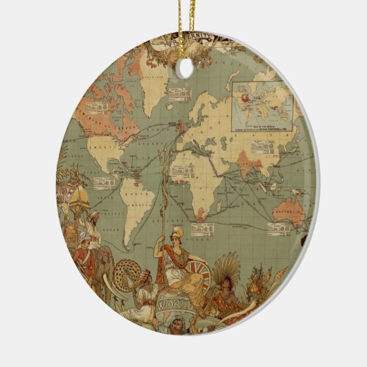 Wereldkaart Antiek 1886 geïllustreerd Keramisch Ornament (Links)