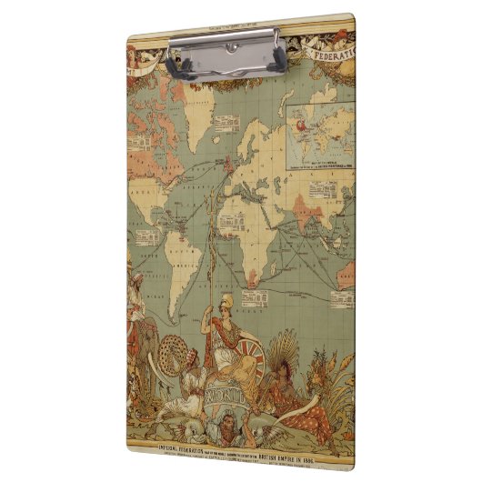 Wereldkaart Antiek 1886 geïllustreerd Klembord (Links)