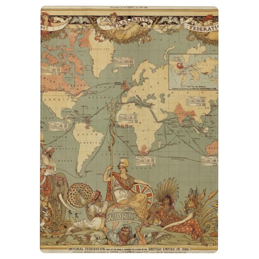 Wereldkaart Antiek 1886 geïllustreerd Klembord (Achterkant)