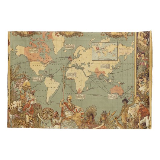 Wereldkaart Antiek 1886 geïllustreerd Kussensloop (Achterkant)