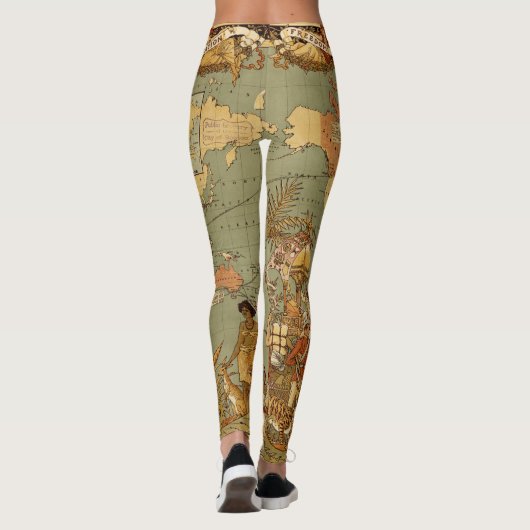 Wereldkaart Antiek 1886 geïllustreerd Leggings (Achterkant)