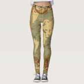 Wereldkaart Antiek 1886 geïllustreerd Leggings (Voorkant)