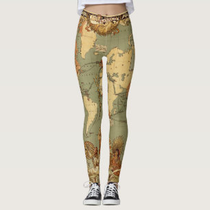 Wereldkaart Antiek 1886 geïllustreerd Leggings
