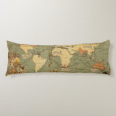 Wereldkaart Antiek 1886 geïllustreerd Lichaamskussen (Voorkant)