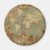 Wereldkaart Antiek 1886 geïllustreerd Magneet (Voorkant)