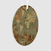 Wereldkaart Antiek 1886 geïllustreerd Ornament (voorkant)