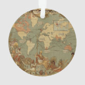 Wereldkaart Antiek 1886 geïllustreerd Ornament (achterkant)