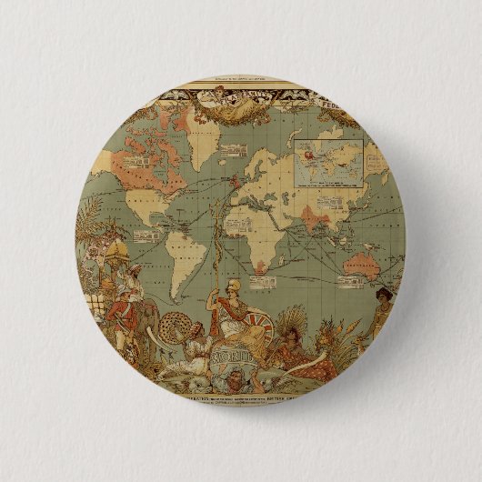 Wereldkaart Antiek 1886 geïllustreerd Ronde Button 5,7 Cm (Voorkant)