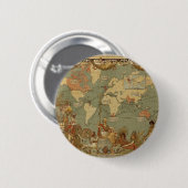 Wereldkaart Antiek 1886 geïllustreerd Ronde Button 5,7 Cm (Voorkant /achterkant)