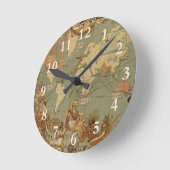 Wereldkaart Antiek 1886 geïllustreerd Ronde Klok (Hoek)