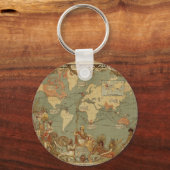 Wereldkaart Antiek 1886 geïllustreerd Sleutelhanger (Voorkant)