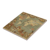 Wereldkaart Antiek 1886 geïllustreerd Tegeltje (Zijkant)