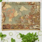 Wereldkaart Antiek 1886 geïllustreerd Theedoek (Gevouwen)