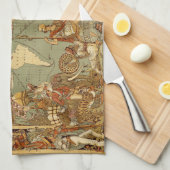 Wereldkaart Antiek 1886 geïllustreerd Theedoek (Quarter Fold)