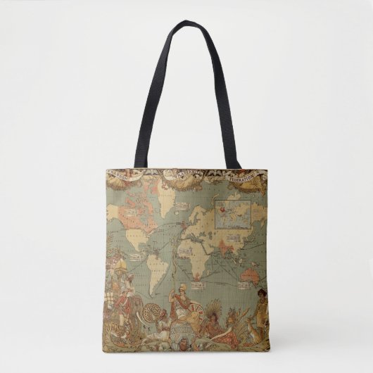Wereldkaart Antiek 1886 geïllustreerd Tote Bag (Voorkant)