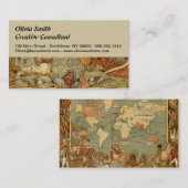 Wereldkaart Antiek 1886 geïllustreerd Visitekaartje (Voorkant / Achterkant)