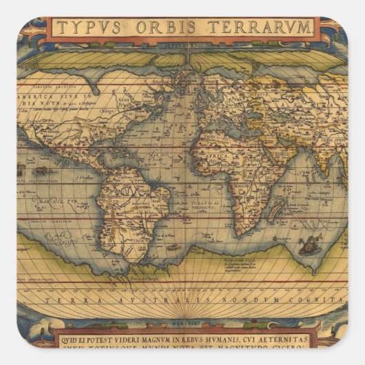 Wereldkaart Antiek Ortelius Europe Travel Vierkante Sticker (Voorkant)