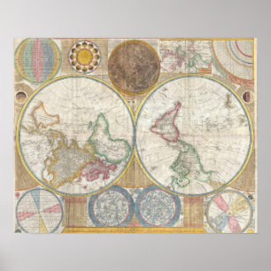 Wereldkaart antiek oude vintage poster