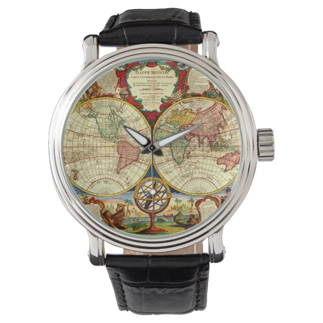  Wereldkaart Antiek reisreis kunst Horloge (Voorkant)