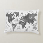 Wereldkaart Art Zwart Wit Nautisch Accent Kussen (Achterkant)