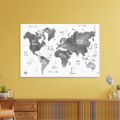 Wereldkaart Art Zwart Wit Nautisch Canvas Afdruk (Insitu (Woonkamer))