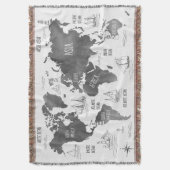 Wereldkaart Art Zwart Wit Nautisch Deken (Voorkant Verticaal)