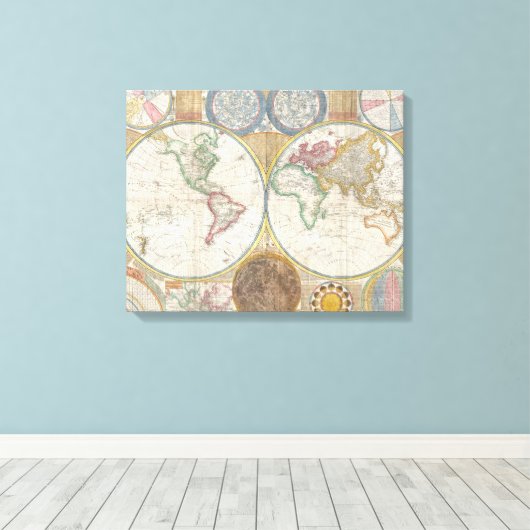 Wereldkaart Atlas Afbeelding Canvas Afdruk (Insitu (Houten vloer))