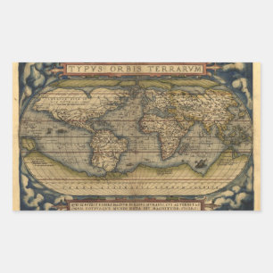  Wereldkaart Atlas Historisch Ontwerp Rechthoekige Sticker