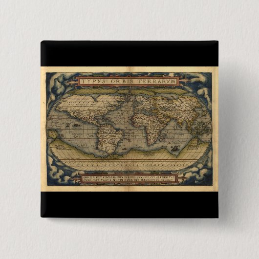 Wereldkaart Atlas Historisch Ontwerp Vierkante Button 5,1 Cm (Voorkant)