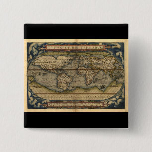 Wereldkaart Atlas Historisch Ontwerp Vierkante Button 5,1 Cm