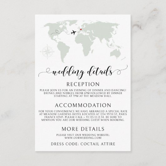 Wereldkaart Bestemming bruiloft details kaarten (Voorkant)
