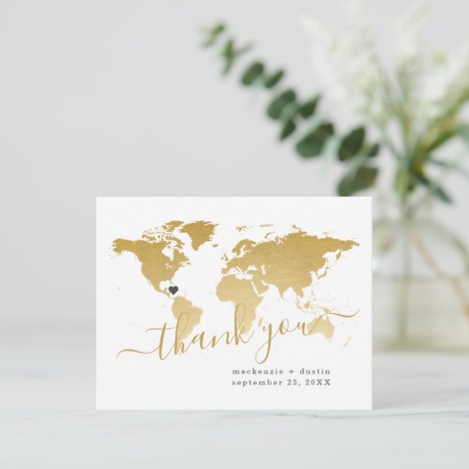 Wereldkaart Bestemming Bruiloft Gepersonaliseerd G Bedankkaart (Staand voorkant)